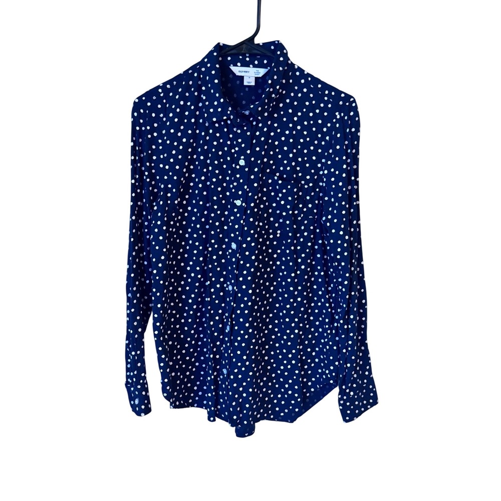 Old Navy The Classic Shirt Navy White Polka Dot Button Up Long Sleeve Medium